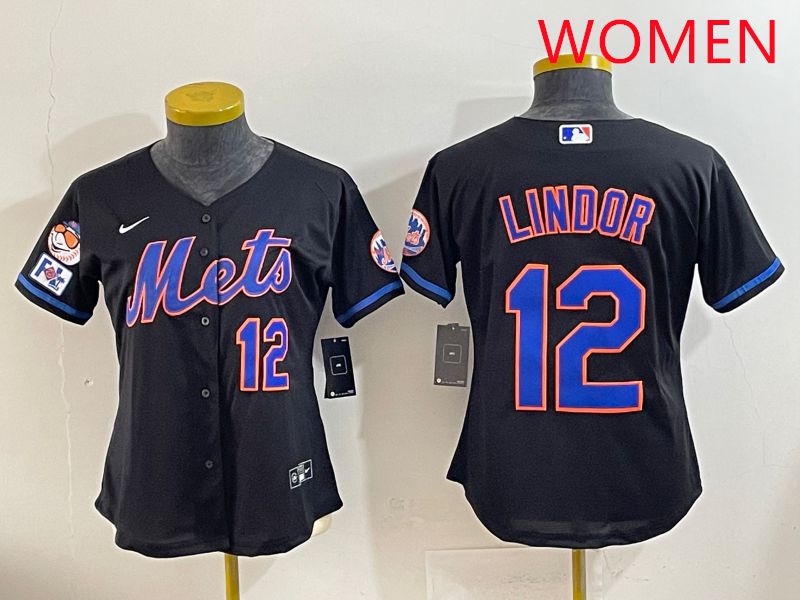 Women 2025 New York Mets #12 Lindor Black Game Nike MLB Jersey style 3->women mlb jersey->Women Jersey